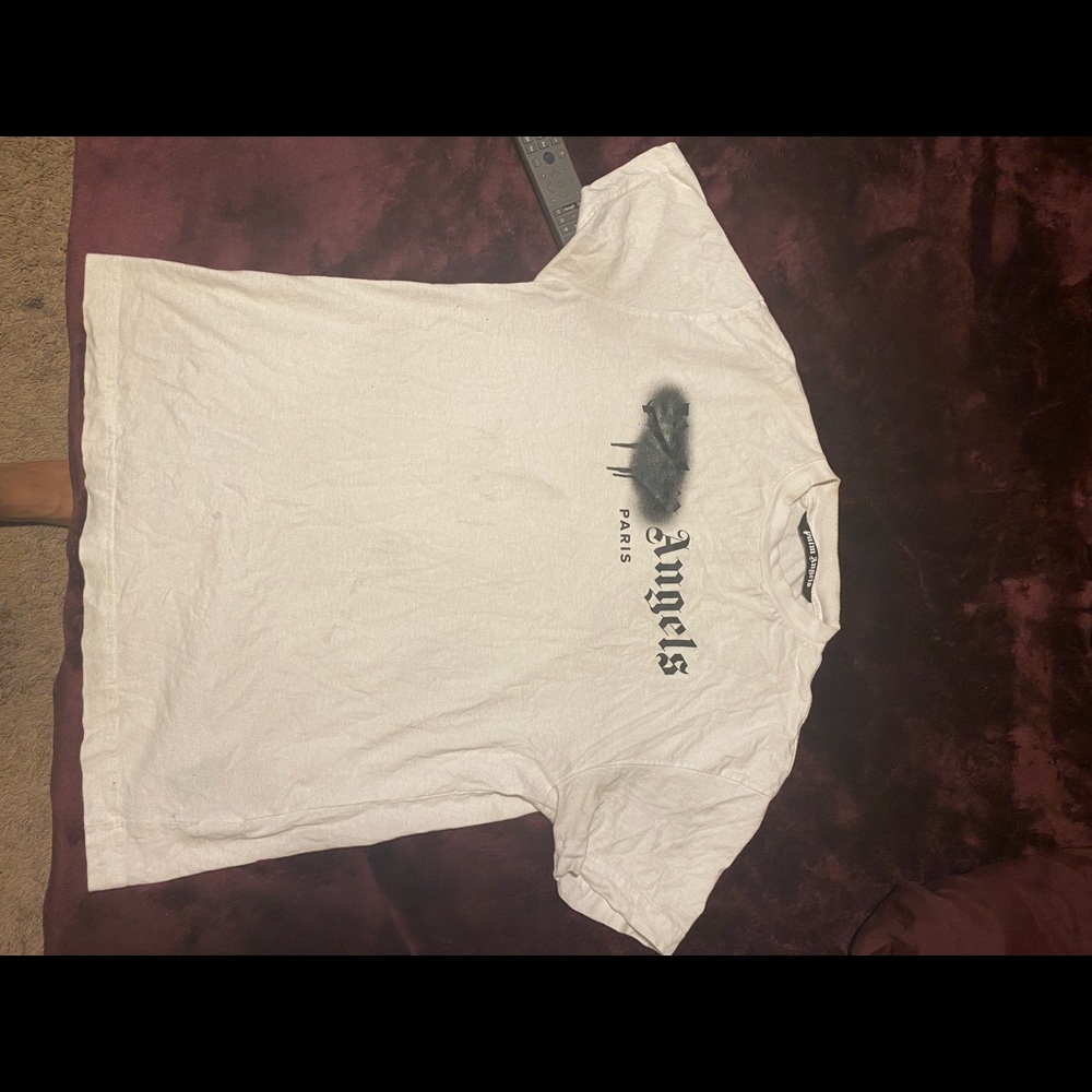 White and black palm angels spray paint logo tee